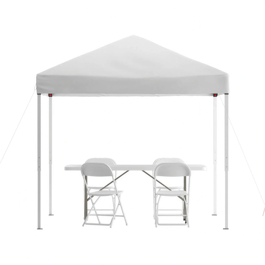 Pop-Up Canopy, Folding Table & 4 Chairs — 8' x 8'