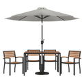 Rectangular Patio Table & 4 Chairs — Gray, With Umbrella (XU-DG-304860064-UB19BGY)
