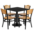 Square Dining Table & 4 Chairs — 30″, Black/Natural