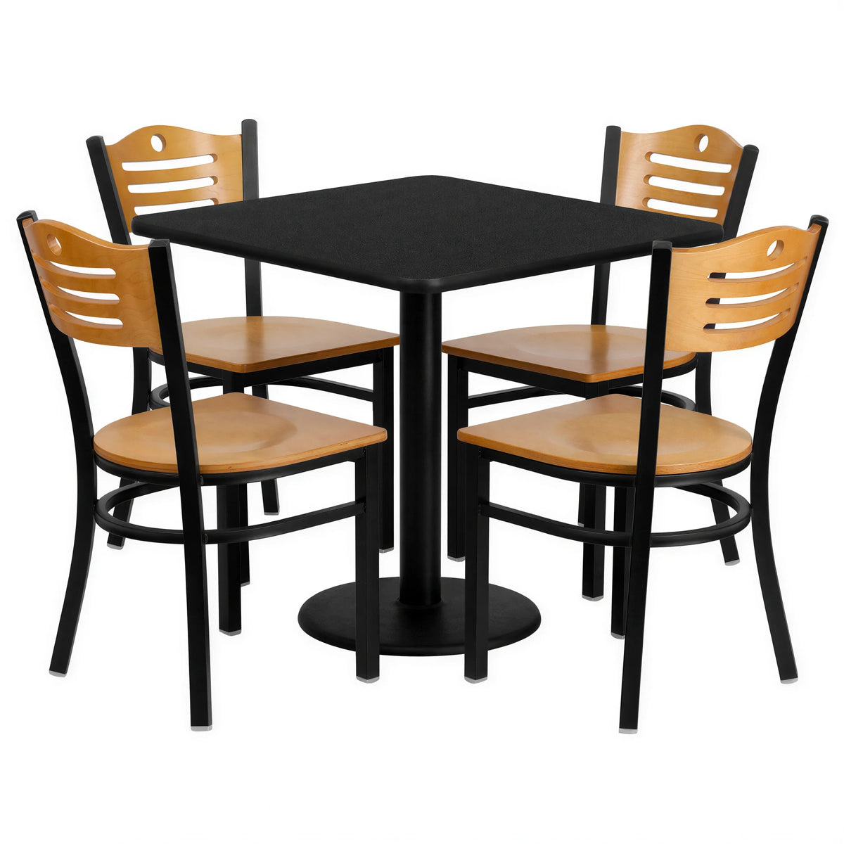 Square Dining Table & 4 Chairs — 30″, Black/Natural
