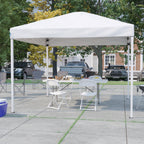 Pop-Up Canopy, Folding Table & 4 Chairs — 10' x 10', White (JJ-GZ10183Z-4LEL3-WHWH-GG)