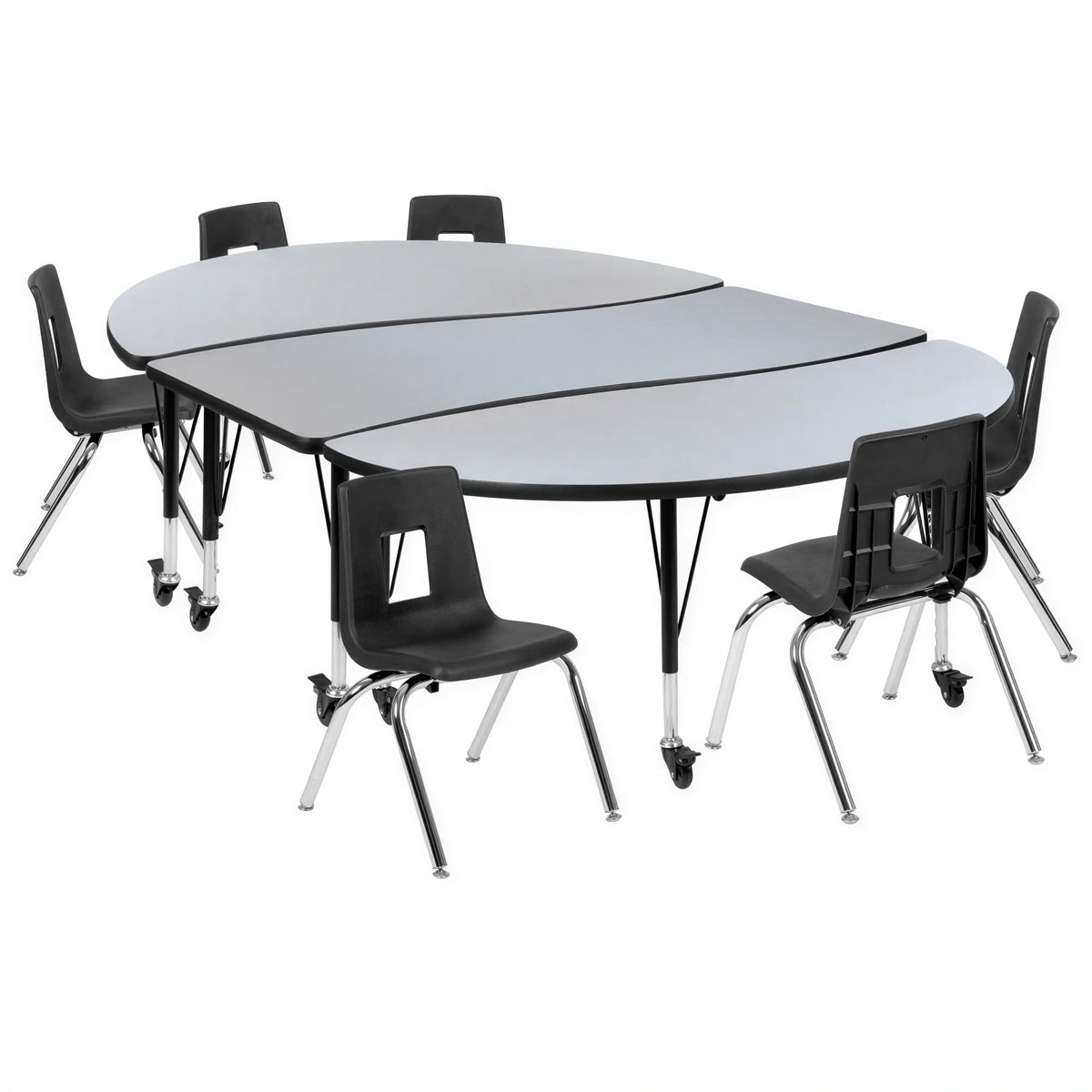 Oval Activity Table & 6 Chairs — Gray/Black (XU-GRP-14CH-A3060CON-60-GY-T-P-CAS)