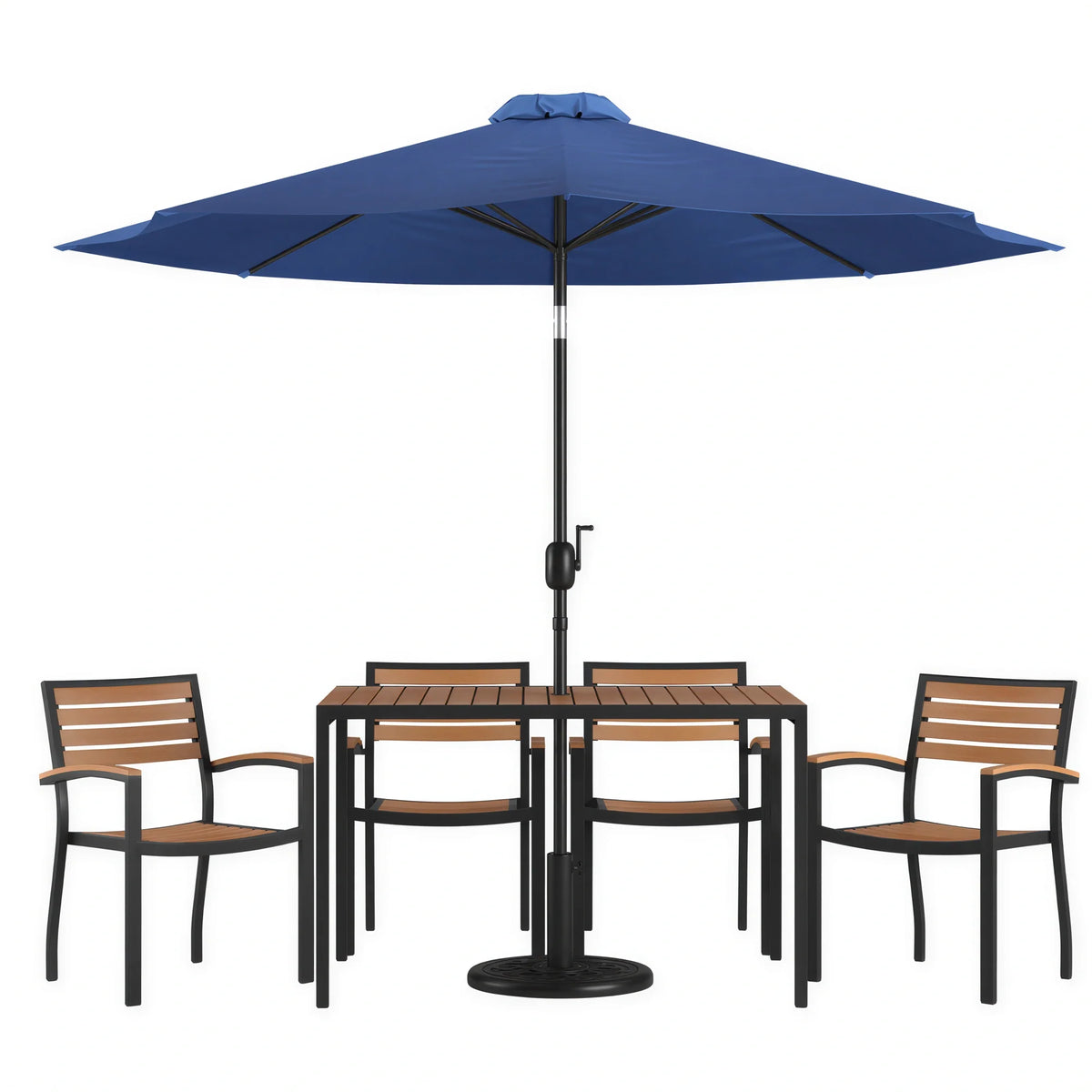Rectangular Patio Table & 4 Chairs — With Umbrella (XU-DG-304860064-UB19BNV)