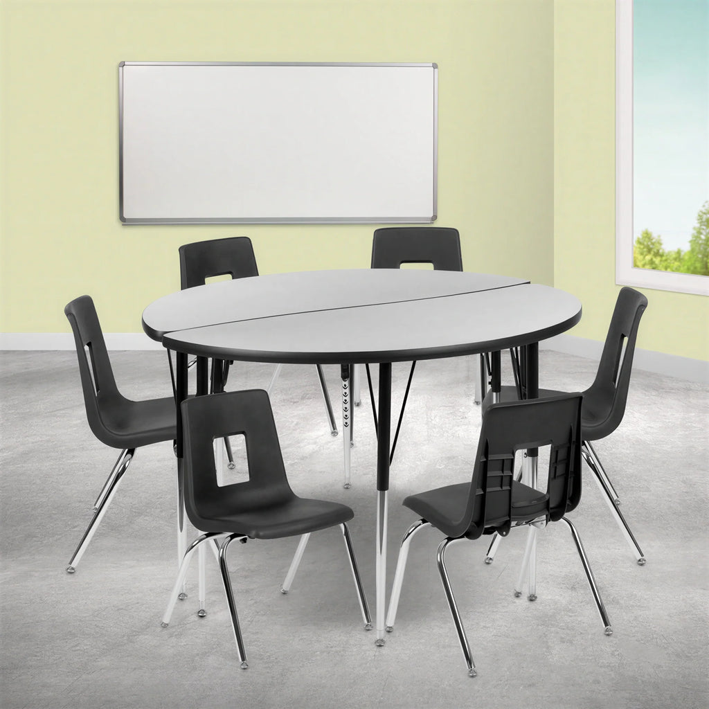 Round Activity Table & 6 Chairs — 48″, Gray/Black (XU-GRP-16CH-A48-HCIRC-GY-T-A)