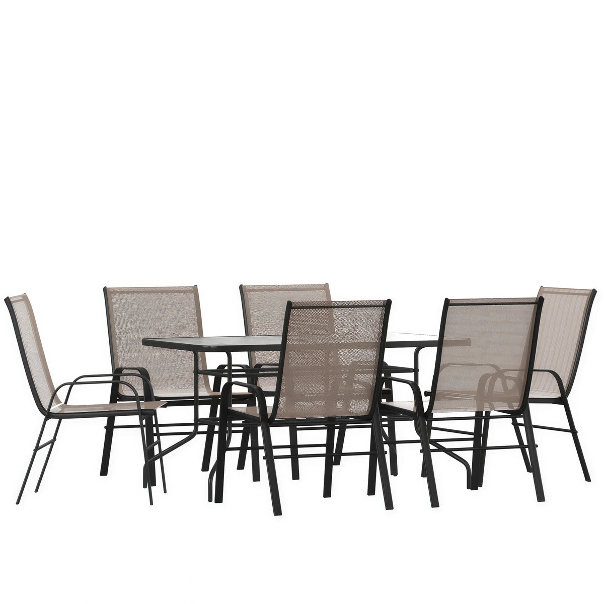 Patio Table & 6 Chairs — 55″, Brown