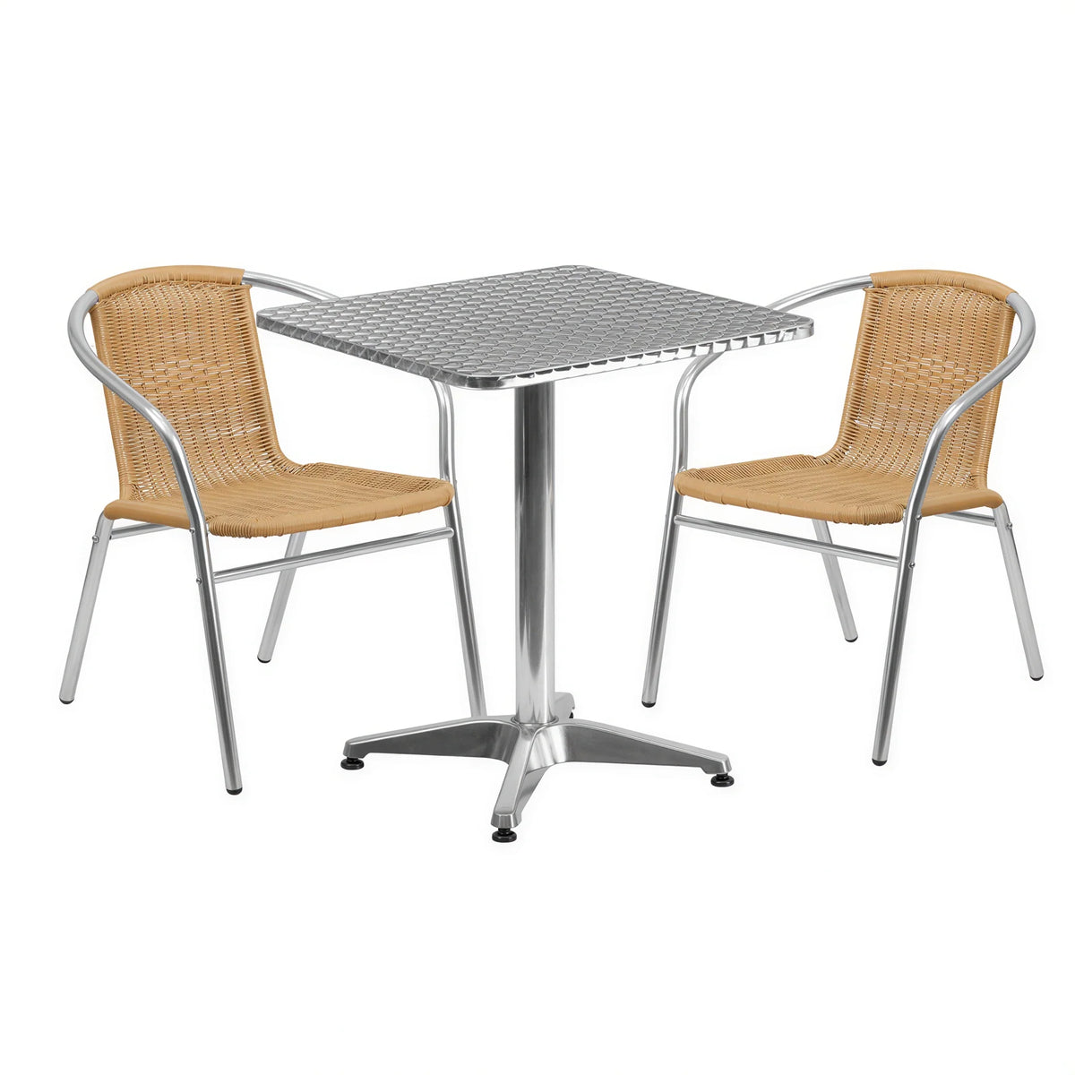 Square Dining Table & 2 Chairs — Beige (TLH-ALUM-24SQ-020BGECHR2)
