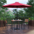 Square Patio Table & 2 Chairs — 35″, Red, With Umbrella (XU-DG-810060362-UB19BRD)