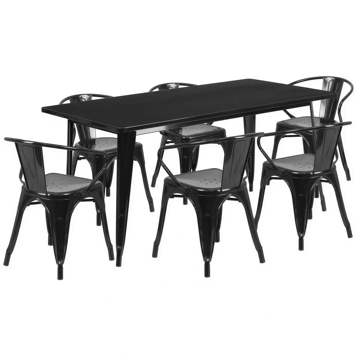 Rectangular Dining Table & 6 Chairs — Black