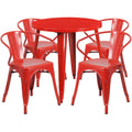 Round Dining Table & 4 Chairs — 30″, Red (CH-51090TH-4-18ARM-RED)