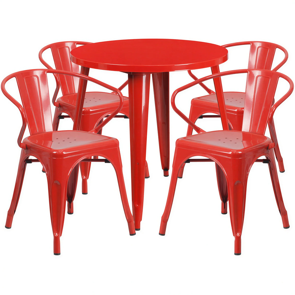 Round Dining Table & 4 Chairs — 30″, Red (CH-51090TH-4-18ARM-RED)
