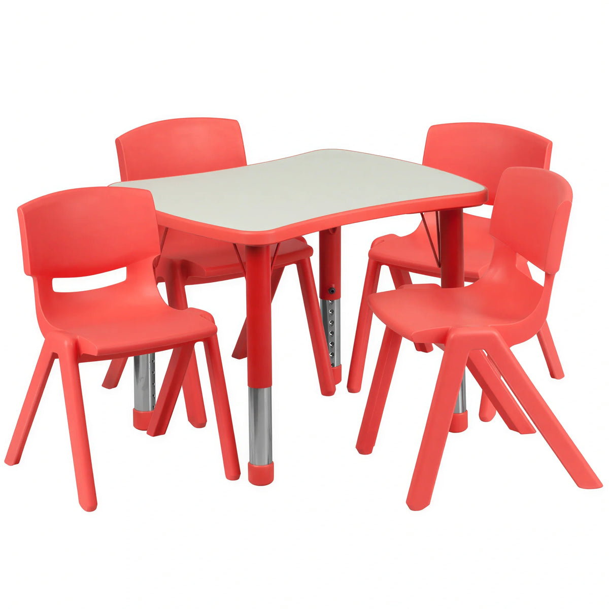 Rectangular Activity Table & 4 Chairs — Gray/Red (YU-YCY-098-0034-RECT-TBL-RED)