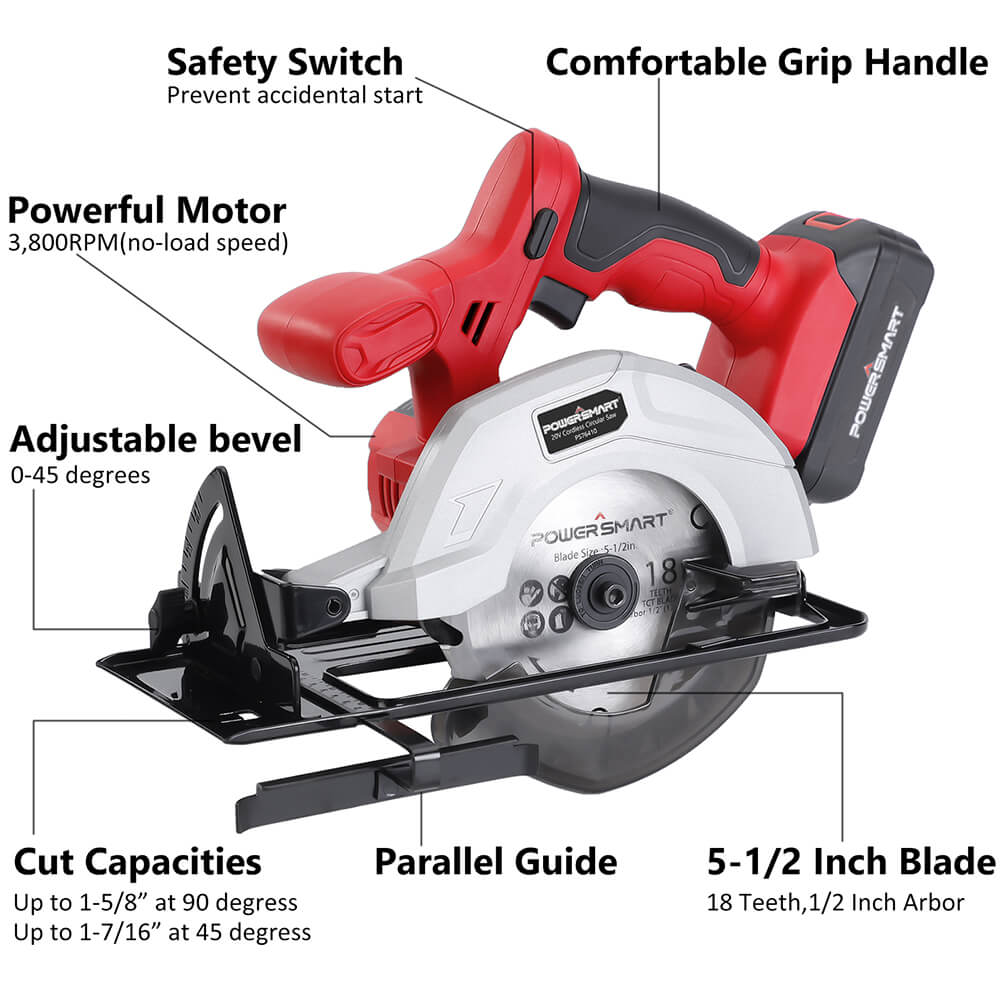 PowerSmart Cordless Circular Saw — 20V, 5½″, Battery & Charger