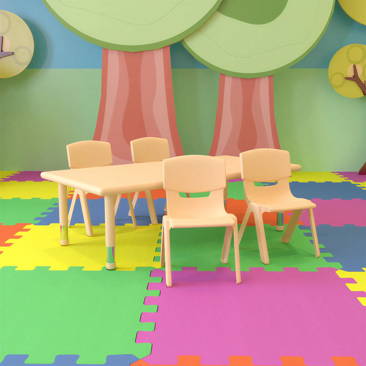 Rectangular Activity Table & 4 Chairs (YU-YCX-0013-2-RECT-TBL-NAT-R)