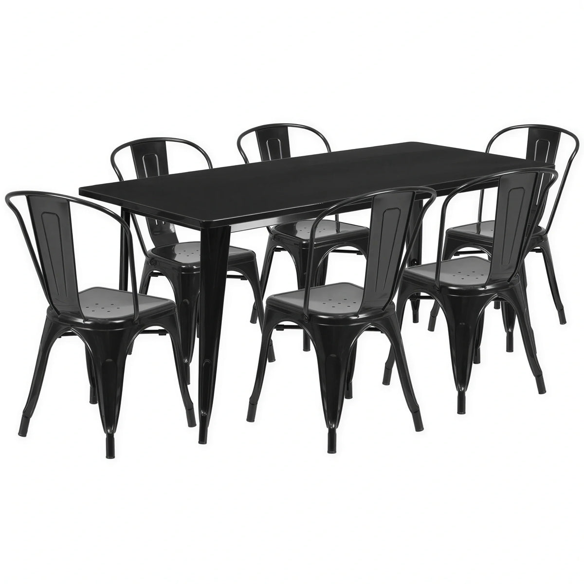Rectangular Dining Table & 6 Chairs — 63″, Black
