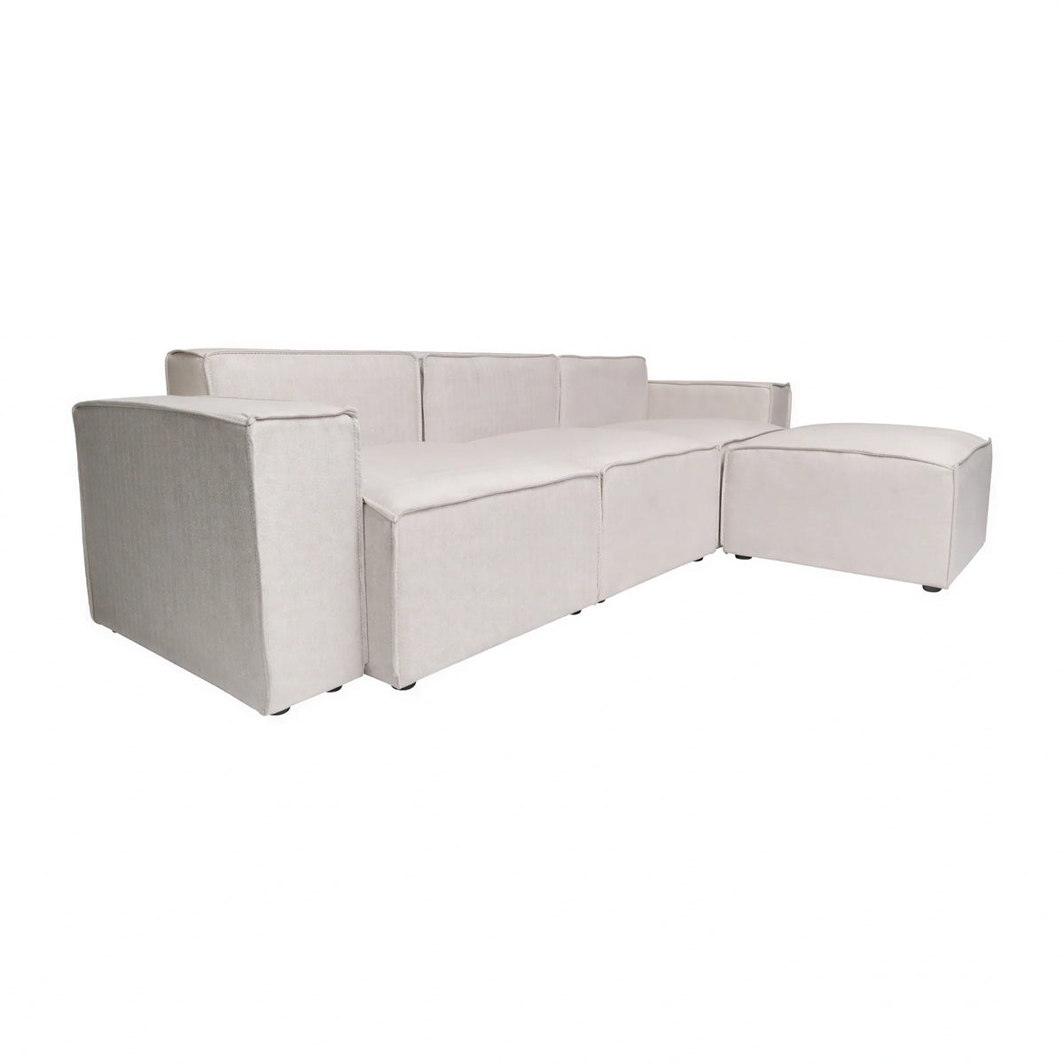 Modular Sectional Sofa & Ottoman — Cream, 4 Pieces