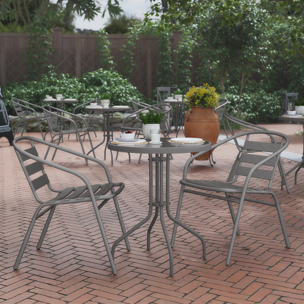 Round Dining Table & 2 Chairs — Silver