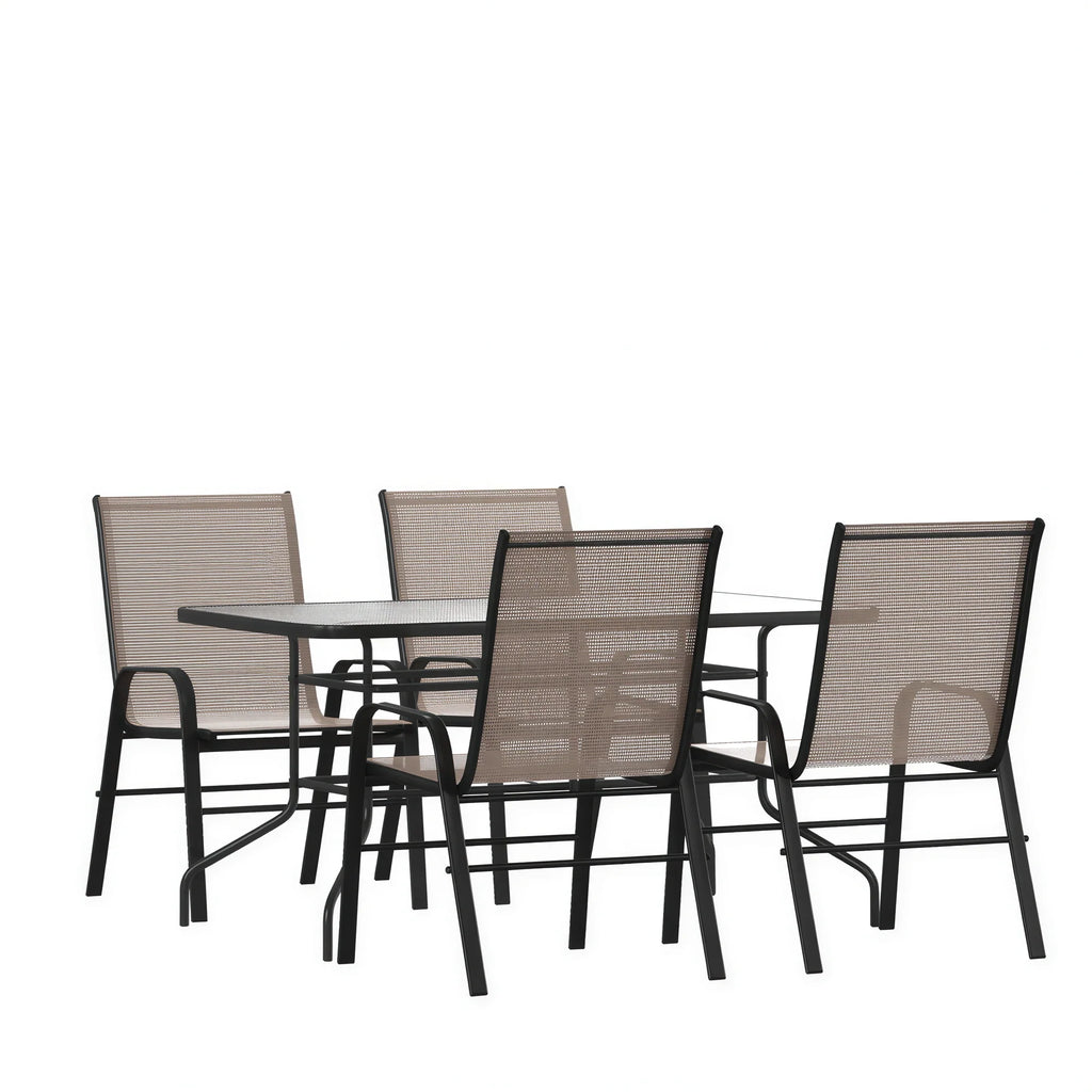 Patio Table & 4 Chairs — 55″, Brown