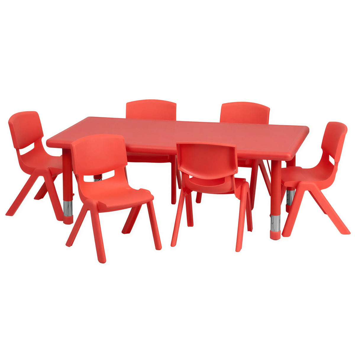 Rectangular Activity Table & 6 Chairs — Red