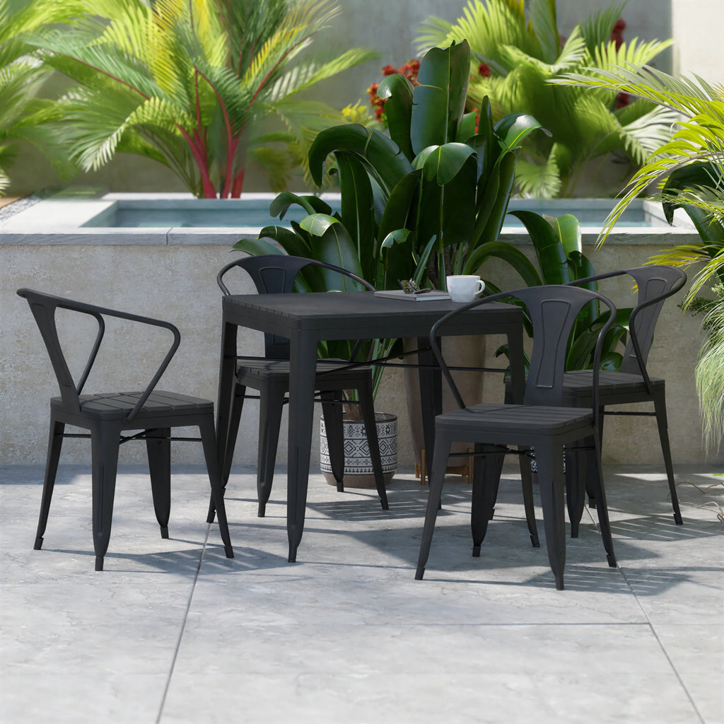 Square Patio Table & 5 Chairs — 31.5″, Black