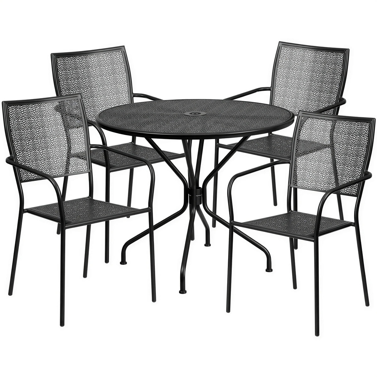 Round Patio Table & 4 Chairs — 35-1/4″, Black