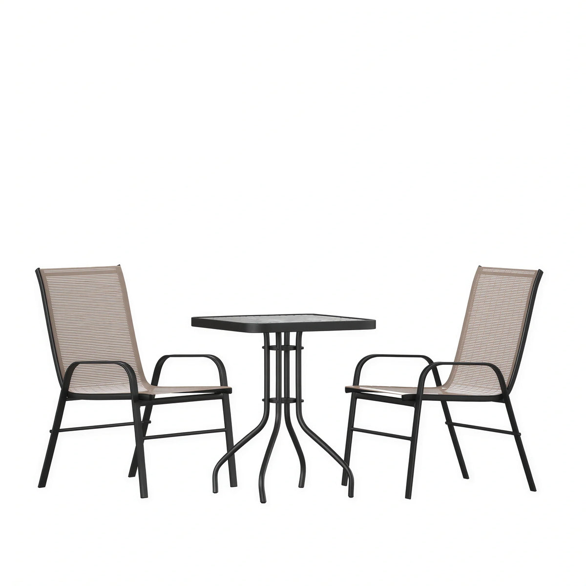 Square Patio Table & 2 Chairs — 23.5″, Brown