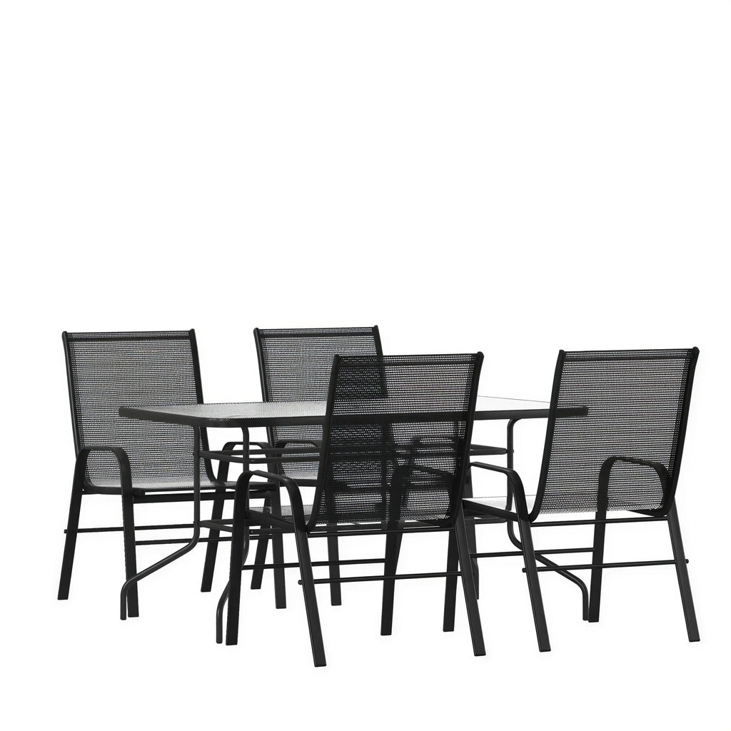 Patio Table & 4 Chairs — 55″, Black (TLH-089REC-303CBK4)