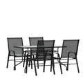 Patio Table & 4 Chairs — 55″, Black (TLH-089REC-303CBK4)
