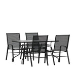Patio Table & 4 Chairs — 55″, Black (TLH-089REC-303CBK4)
