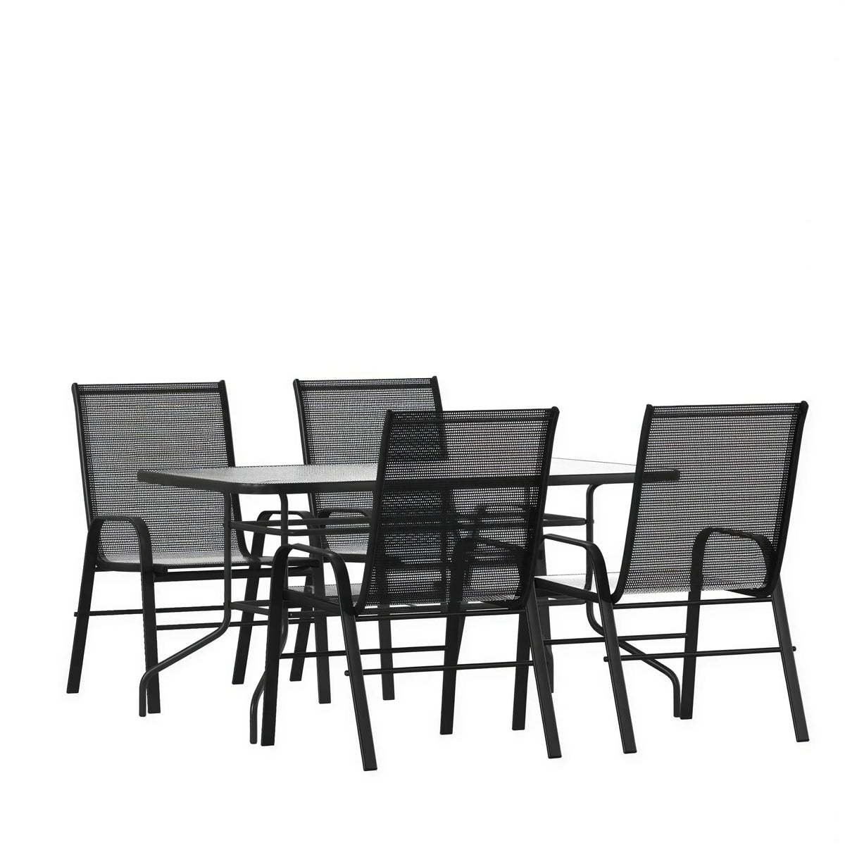 Patio Table & 4 Chairs — 55″, Black (TLH-089REC-303CBK4)