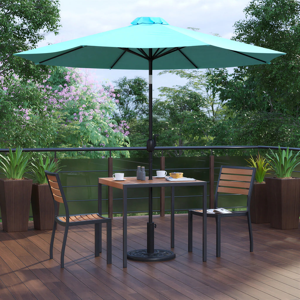 Square Patio Table & 2 Chairs — 35″, With Umbrella (XU-DG-810060362-UB19BTL)
