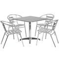 Square Dining Table & 4 Chairs — 31-1/2″ (TLH-ALUM-32SQ-017BCHR4)
