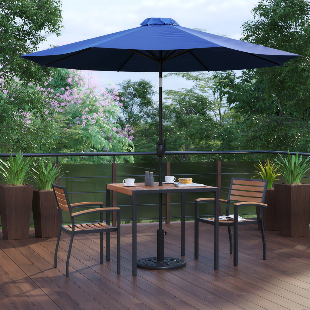 Square Patio Table & 2 Chairs — 35″, With Umbrella (XU-DG-810060062-UB19BNV)