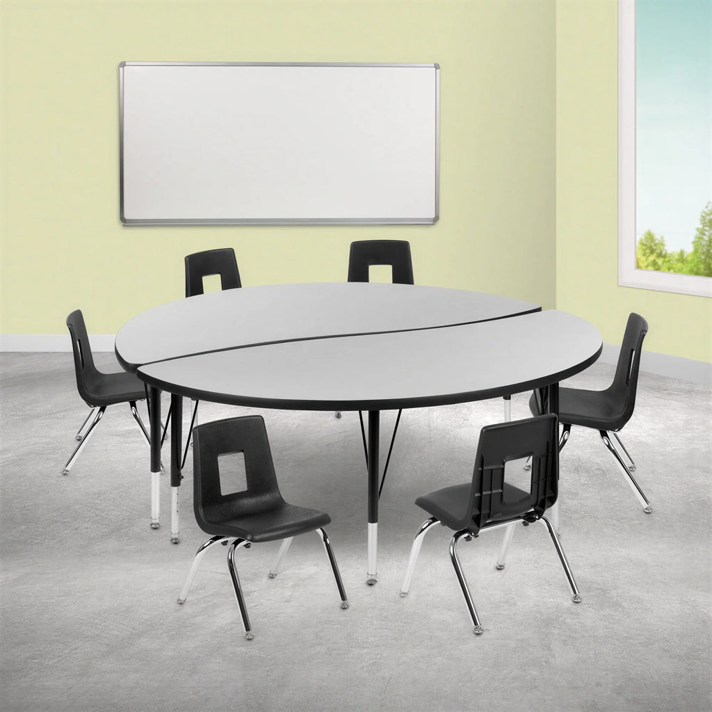 Round Activity Table & 6 Chairs — 60″ (XU-GRP-12CH-A60-HCIRC-GY-T-P)