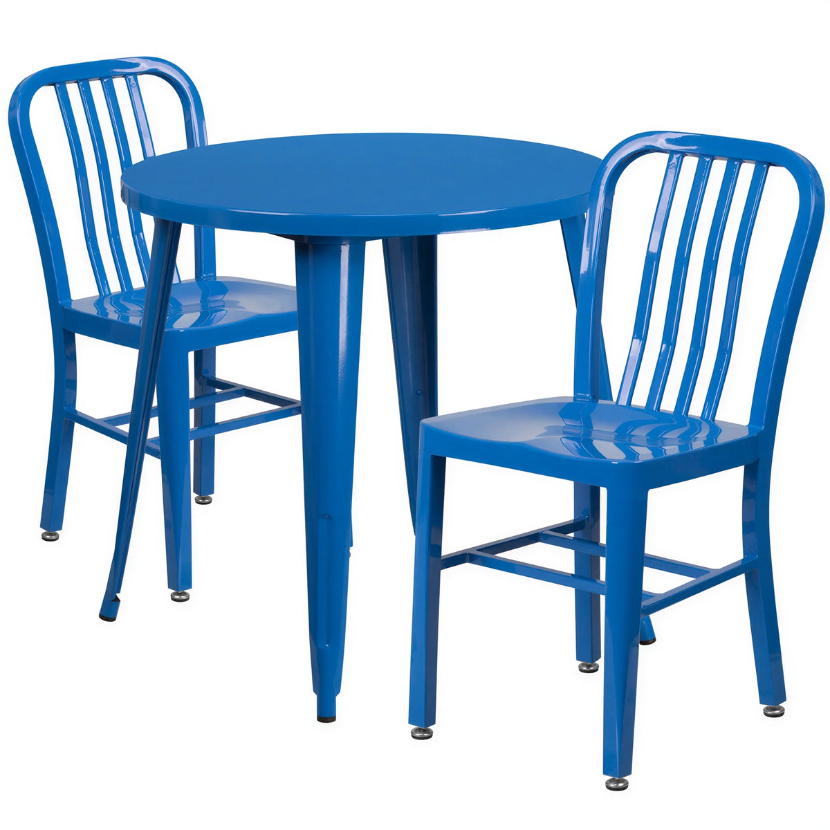 Round Dining Table & 2 Chairs — 30″, Blue (CH-51090TH-2-18VRT-BL)