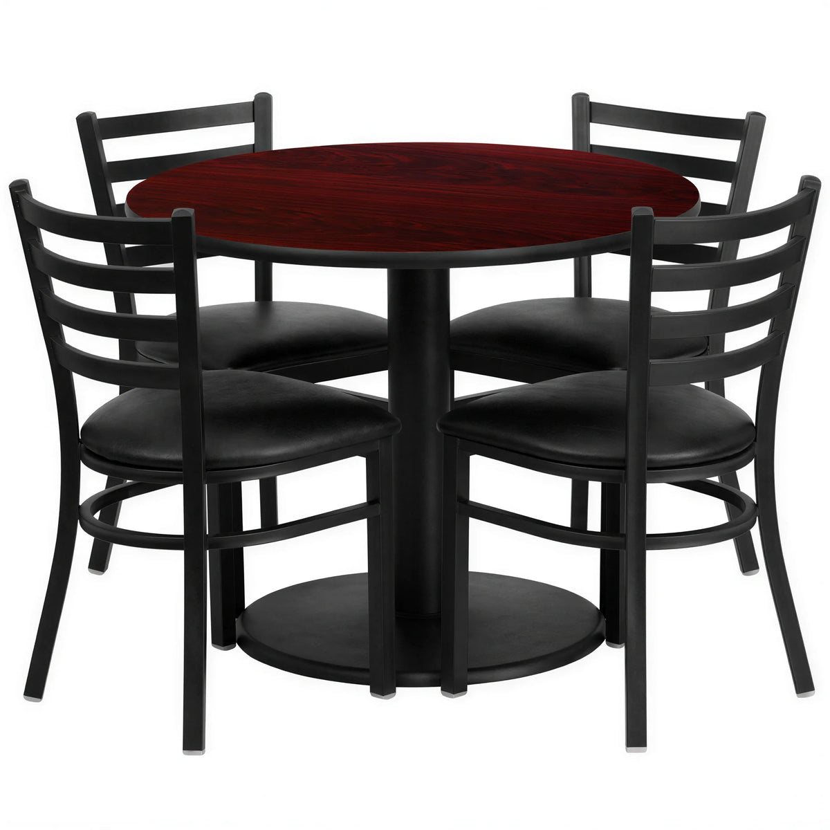 Round Dining Table & 4 Chairs — 36″, Mahogany/Black (RSRB1030)