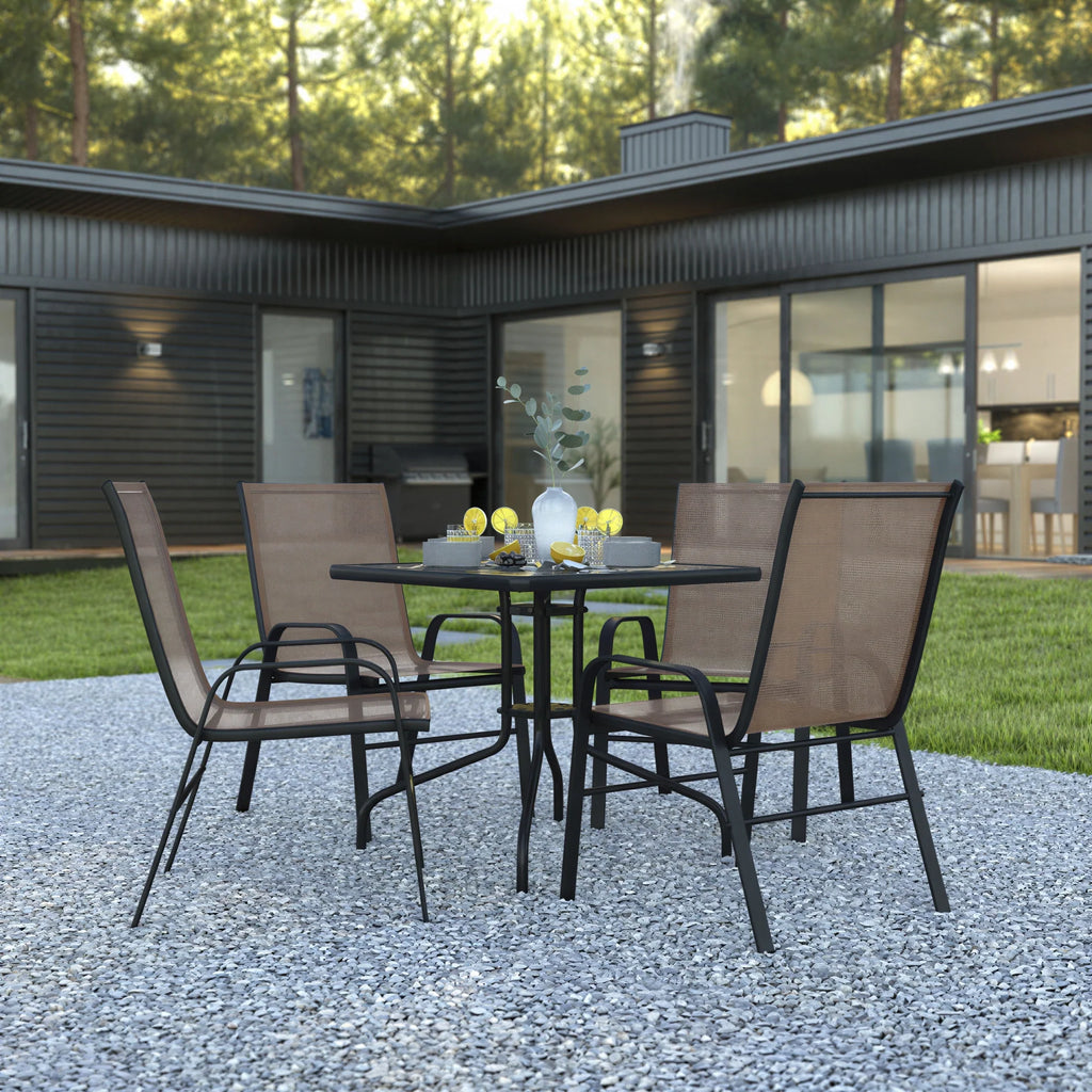 Square Patio Table & 4 Chairs — Brown