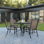 Square Patio Table & 4 Chairs — Brown