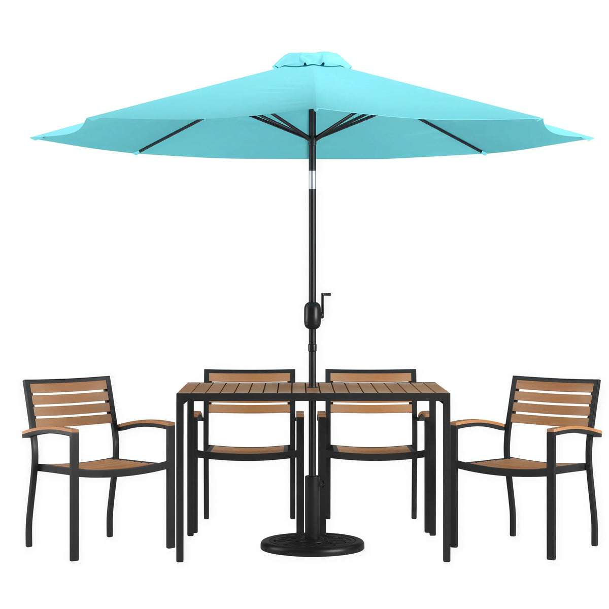 Rectangular Patio Table & 4 Chairs — With Umbrella (XU-DG-304860064-UB19BTL)
