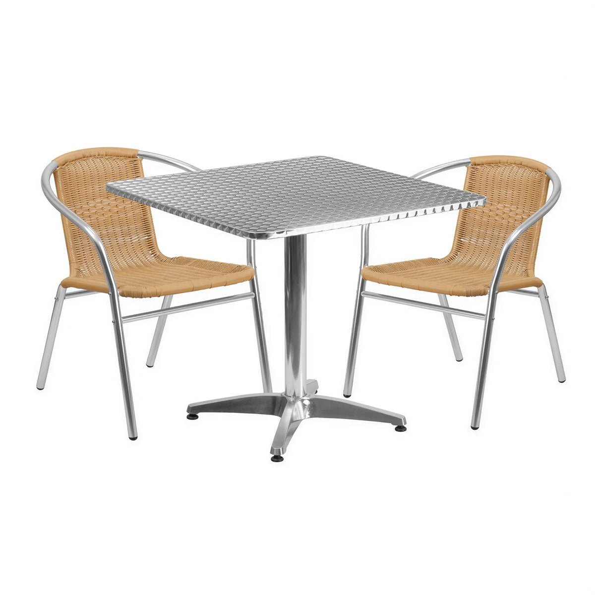 Square Dining Table & 2 Chairs — Beige (TLH-ALUM-32SQ-020BGECHR2)