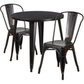Round Dining Table & 2 Chairs — 30″, Black/Antique Gold (CH-51090TH-2-18CAFE-BQ)