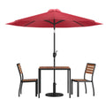 Square Patio Table & 2 Chairs — 35″, Red, With Umbrella (XU-DG-810060362-UB19BRD)