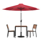 Square Patio Table & 2 Chairs — 35″, Red, With Umbrella (XU-DG-810060362-UB19BRD)