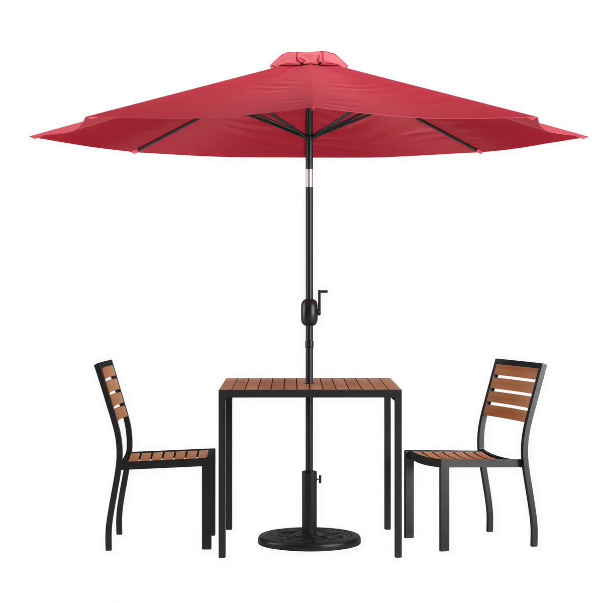 Square Patio Table & 2 Chairs — 35″, Red, With Umbrella (XU-DG-810060362-UB19BRD)