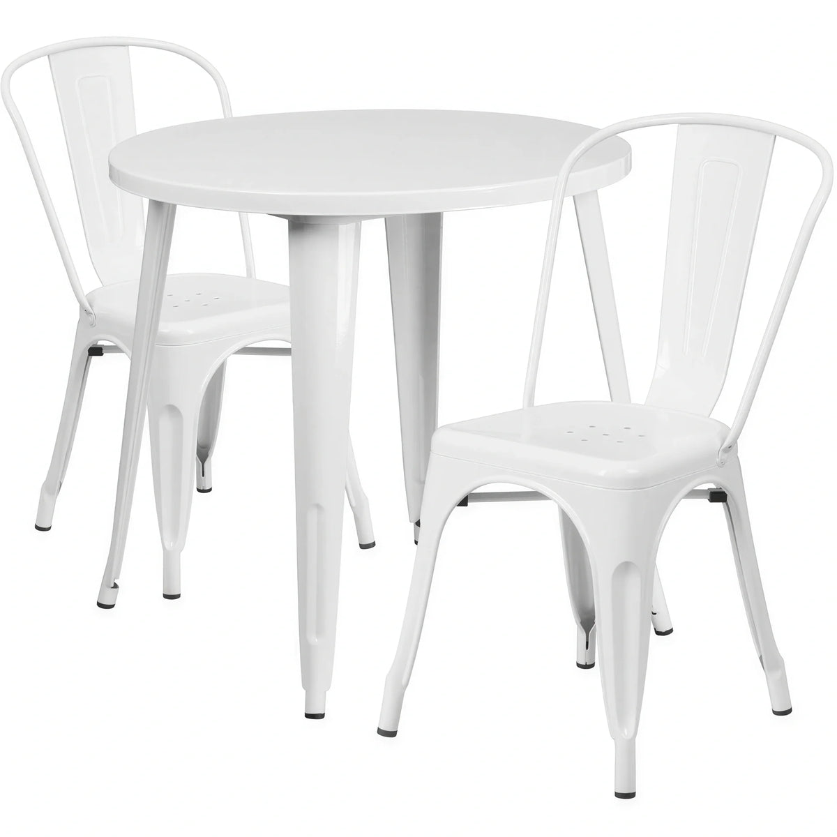 Round Dining Table & 2 Chairs — 30″, White (CH-51090TH-2-18CAFE-WH)