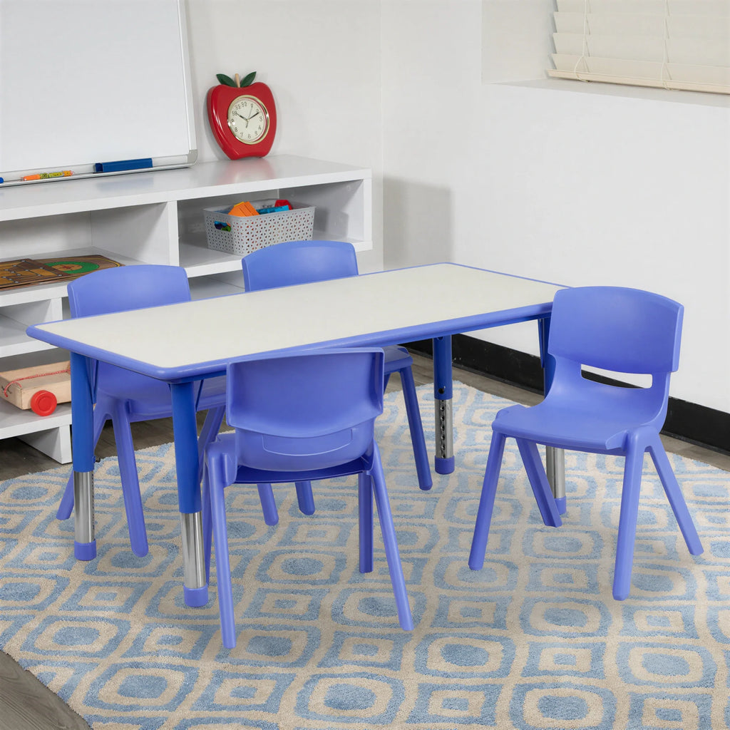 Rectangular Activity Table & 4 Chairs — Gray/Blue