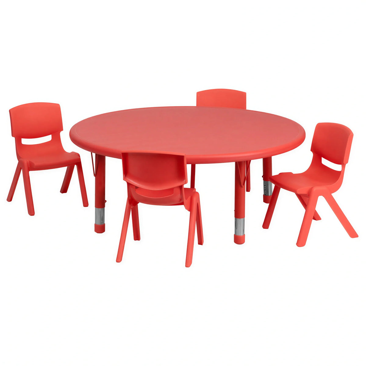 Round Activity Table & 4 Chairs — 45″, Red