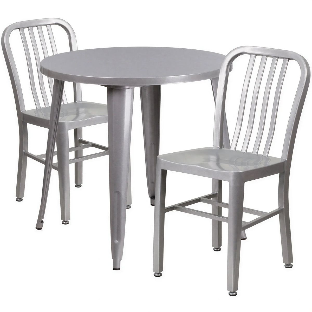 Round Dining Table & 2 Chairs — 30″, Silver (CH-51090TH-2-18VRT-SIL)