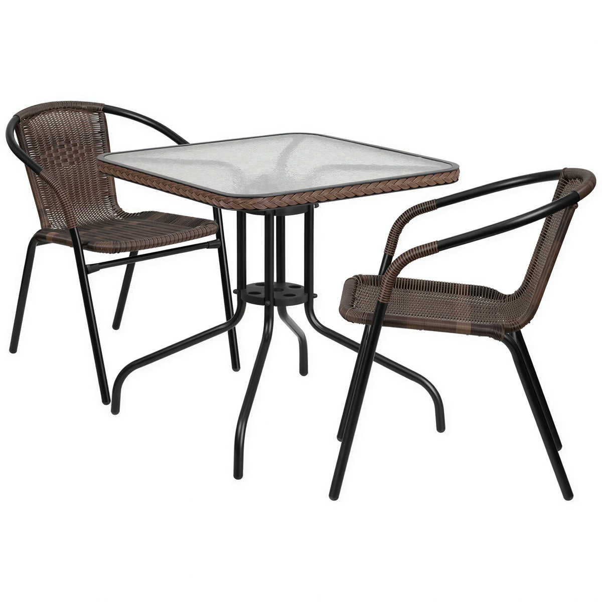 Square Dining Table & 2 Chairs — 28″, Dark Brown