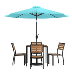 Square Patio Table & 4 Chairs — 35″, With Umbrella (XU-DG-810060364-UB19BTL)