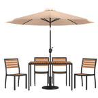 Rectangular Patio Table & 4 Chairs — Tan, With Umbrella (XU-DG-304860364-UB19BTN)